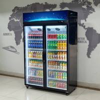 Réfrigérateur vertical à porte vitrée à température unique 300L 1200L avec affichage LED, vente directe usine, vitrine pour boissons et aliments frais