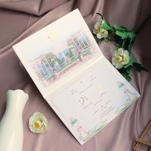 การ์ดเชิญงานแต่งงานแบบหนังสือปกแข็งพร้อมภาพพิมพ์สถานที่จัดงานแบบสีน้ำ ซองจดหมายแบบมีซับใน และการ์ดกระดาษเคลือบฟอยล์สีทอง - Product Image 4