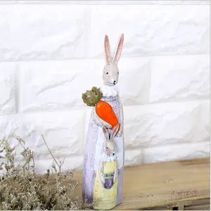 Retro American Country Simulation Wood Carving Style Home Decoration Ornaments Resin Crafts Creative Couple Rabbit Ornaments