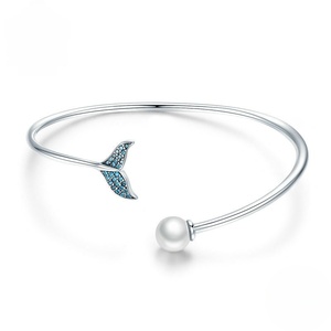 Elegant 925 Sterling Silver Mermaid Tail Open Cuff <b>Bracelet</b> Pearl Bangles & <b>Bracelets</b> Product Category - Product Image 1