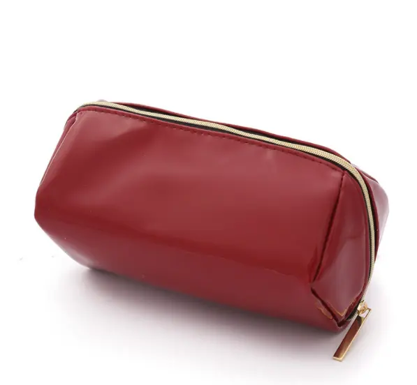 Модная Женская дорожная красная сумочка для туалетных принадлежностей, сумка для макияжа на молнии, чехол из искусственной кожи, косметичка для макияжа