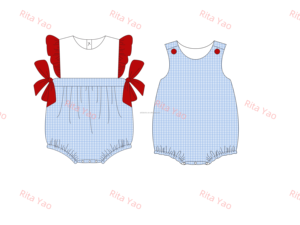 Conjunto de Ropa a Juego para Hermanos para el 4 de Julio, Conjunto de Pantalones Cortos de Burbuja Azul a Cuadros para Bebé Niño y Niña con Monograma, Vestido con Lazo Lateral para Niña - Product Image 2