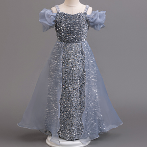 Elegante abito da principessa con scollo a o per ragazze con lustrini formale abito da sposa da ballo grazioso vestito di compleanno per bambini - Product Image 2