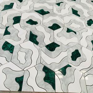 Médaillon en marbre de luxe à motifs floraux en jet d'eau, design de carrelage de sol d'escalier, marbre <span class=keywords><strong>beige</strong></span> incrusté pour villa et maison - Product Image 4