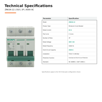 Disjoncteur miniature ZN63A-12 NIRCEE 63A 3P Type C 400V AC MCB à commande manuelle pour protection contre les surcharges/courts-circuits