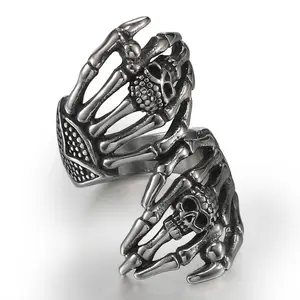 Модное кольцо со скелетом из нержавеющей стали в стиле панк-рок