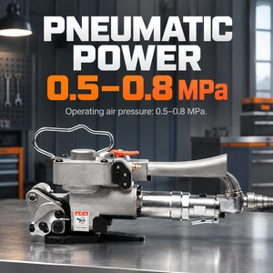 Machine à cerclage pneumatique robuste TP13/16/19E avec joint de soudure solide pour les opérations d'emballage de cartons et de palettes - Product Image 3