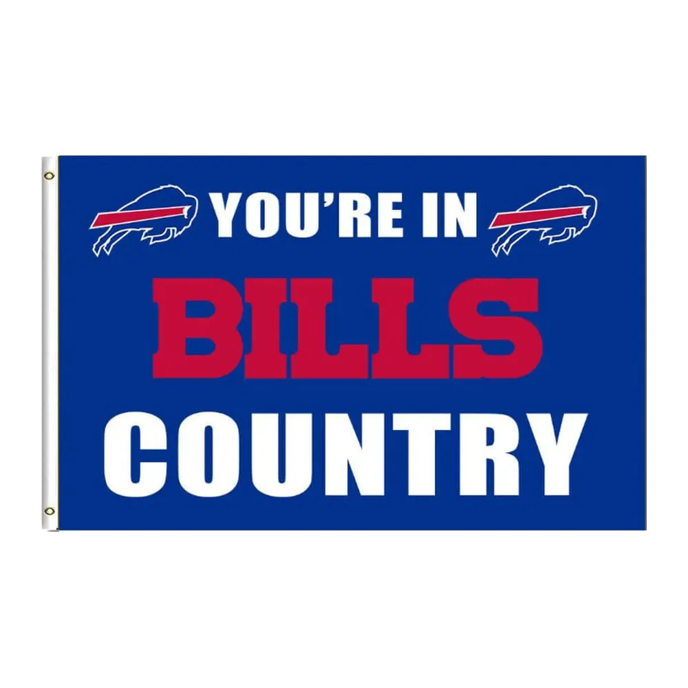 Yüksek kalite özelleştirilmiş online tasarım 3 * 5ft 100% polyester çift taraflı baskı NFL Buffalo Bill bayrağı