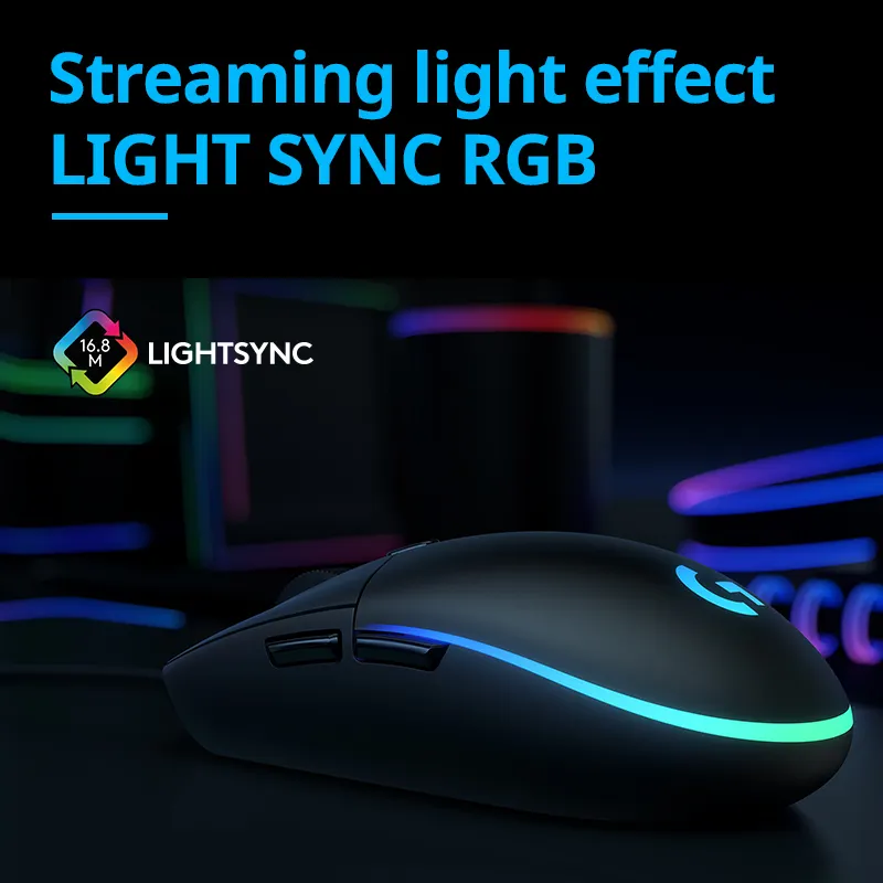 2023 Newest Logitech G102 6-keys RGB Glowing 6000DPI Five-speed Adjustable Wired Optical Gaming Mouse