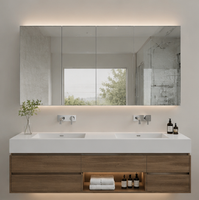Meuble-lavabo de salle de bain d'hôtel en pierre frittée de luxe moderne avec miroir intelligent, taille et couleur personnalisables, fournisseur d'usine