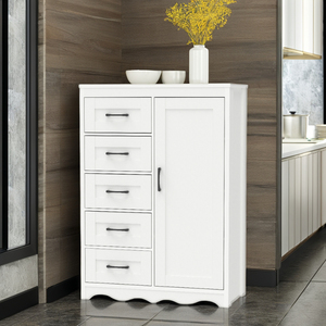 Cajonera de cocina de madera de alta calidad Furnizone Modelo 1492, organizador de almacenamiento para uso doméstico, 5 cajones y 1 puerta. - Product Image 1