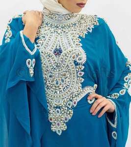 Hermoso vestido caftán marroquí cuello con cuentas trabajo manga larga Weeding Jalabiya Kaftan vestidos - Product Image 2