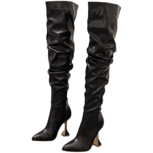 Bottes d'hiver montantes pour femme 2026 avec jambes affinées, talon aiguille et talon fin en forme de verre à vin, bout pointu - Product Image 1