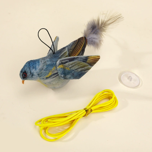 Plüschiges, simuliertes, geräuschmachendes Vogel-Katzenspielzeug, interaktives zwitscherndes Katzenangel-Set mit Feder und Katzenangelstab - Product Image 4