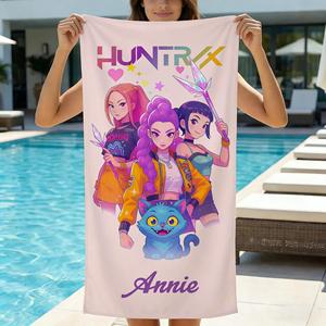 ผ้าเช็ดตัวชายหาดสำหรับผู้หญิง ลายการ์ตูนหรูหรา สกรีนชื่อได้ ผลิตจากผ้าไมโครไฟเบอร์คอตตอน 100% พร้อมโลโก้พิมพ์ตามสั่ง ขนาด 75x150 ซม. 90x180 ซม. - Product Image 4