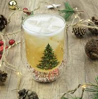 Gobelet en verre à double paroi en borosilicate de haute qualité, taille personnalisée, motif de Noël en forme d'arbre de Noël avec paillettes, avec poignée pour boire du café ou du thé