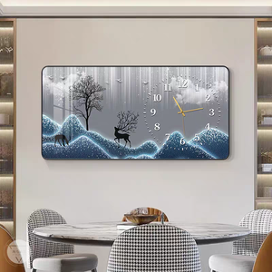 Orologio da Parete Moderno di Lusso Silenzioso, Decorazione per Ristoranti, <span class=keywords><strong>Poster</strong></span> <span class=keywords><strong>con</strong></span> <span class=keywords><strong>Cornice</strong></span> Paesaggistica e Cervi, Dipinto su Porcellana Cristallina - Product Image 4