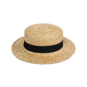Sombreros De Paja Flat Round Top Sunshade Sun <b>Hats</b> Wide Brim Wheat Straw Boater Beach <b>Hat</b> for <b>Summer</b> Promotional Gifts - Product Image 1