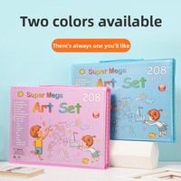 Ensemble de peinture en plastique bleu poudre de 208 pièces pour les élèves du primaire, comprenant des crayons de couleur, des pinceaux à aquarelle, des peintures pour portraits