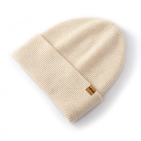 Bonnets en laine mérinos doux et chauds avec étiquette en daim, bonnets d'hiver tricotés à la côte personnalisés pour hommes et femmes