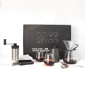 Manual Mão Moedor Bule Acessórios Copo De Vidro Chaleira De Café De Aço Inoxidável Despeje Sobre Gotejamento Pot Coffee Maker Set