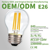Bombilla LED de Filamento Edison E26 AC 110V G45, No Regulable, Pantalla de Plástico Transparente, Ra80 CRI 3000K, Luz Cálida, Certificación CE/FCC