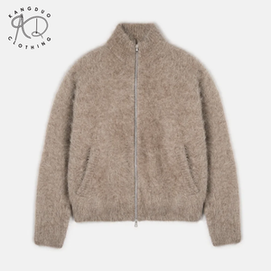 Veste en tricot douce et chaude KD Knit Manufacturer, tricot de rue, fourrure pelucheuse, <span class=keywords><strong>mohair</strong></span>, alpaga, fermeture éclair, cardigan pour homme - Product Image 2