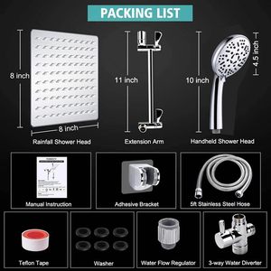 Wall Mount High Pressure 8 <b>Rainfall</b> Stainless Steel <b>Shower</b> Head Handheld Showerhead with Holder - Product Image 4