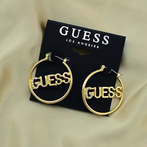 Pendientes de Diseño de Marca de Moda, Largos y Circulares, con Pedrería, Letra Hueca, para Mujer - Product Image 1