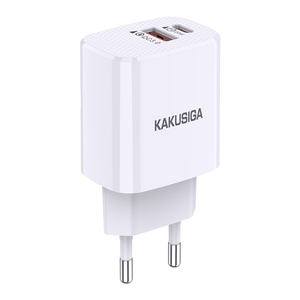 Cargador Rápido de Doble Puerto KAKUSIGA, 20W USB-C, 18W USB-A, Blanco - Product Image 1
