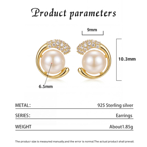 S925 <b>Silver</b> Gold Plated Swirl Freshwater Pearl <b>Stud</b> Earrings CZ Pave Spiral Elegant Jewelry Gift for Women - Product Image 6
