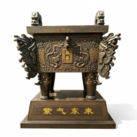 Statue en bronze chinoise de type Ding, récipient rituel carré, avec caractères porte-bonheur et texte personnalisé, pour la décoration des entrées de communautés et des places publiques