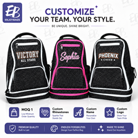 Sac à dos de cheerleading noir personnalisé avec paillettes, compartiment à chaussures, logo d'équipe en strass, nom pour les équipes de cheerleading, de danse et de gymnastique