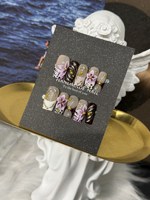Lot de 10 faux ongles de luxe violets peints à la main, motif fleur 3D zèbre, forme carrée moyenne, couvrance totale, en gel, réutilisables