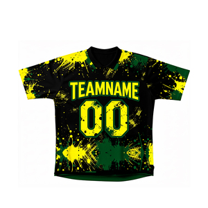T-shirt a Maniche Corte con Stampa Digitale Stile Tifoso di Calcio Brasiliano, Nome Personalizzabile, Asciugatura Rapida, Scollo a V, in Spandex/Poliestere - Product Image 1