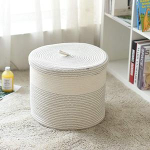 Round Cotton Rope Storage Basket With Lid <b>Handmade</b> Clothing Organizer For Toys And <b>Clothes</b> Linyi Origin - Product Image 1