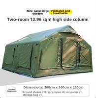 Tente de camping gonflable automatique portable en coton de 12,96 m², tente de luxe pour le glamping, résistante au vent, imperméable, résistante au froid, tente d'extérieur