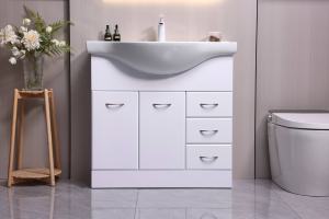 Freestanding modern MDF bathroom vanity <b>set</b> with ceramic basin and LED smart <b>mirror</b>, suitable for apartments and Hotel - Product Image 5