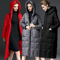 Manteau d'hiver long de luxe pour femme, doudoune personnalisée à capuche mi-longue, rouge