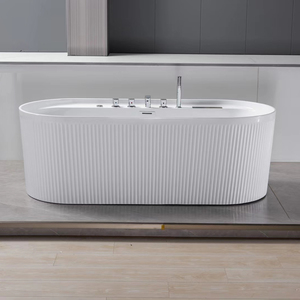 Baignoire autoportante ovale en acrylique blanc pur, design italien moderne, tendance européenne, écologique, pour hôtel, avec fonction massage, neuve d'usine. - Product Image 3