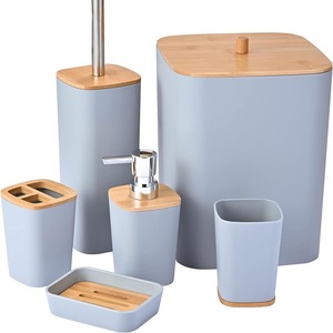 Kit de Acessórios de Banheiro de Plástico BX com 6 Peças para Hotel, Porta-Escovas de Dente com Lixeira, Copo e Saboneteira Líquida - Product Image 1