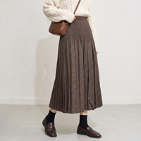 Jupe plissée mi-longue style preppy pour femme, taille haute, coupe trapèze, plissée accordéon, texture tissée, bas décontracté et tendance, vente en gros