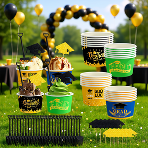 Kit per Festa di Laurea, 24 Set di Cucchiai in Plastica, Decorazioni per Torte, Coppette per Gelato, Tema Nero e Oro per Celebrazioni di Laurea - Product Image 2