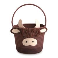 Panier de rangement pour jouets d'enfants, adorable vache des Highlands, poignée en corde de coton, écologique, marron, décoration de chambre d'enfant, armoire de chambre de bébé, vêtements
