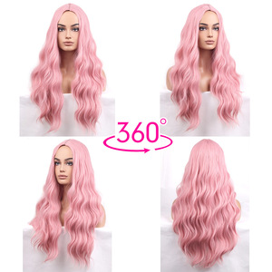 วิกผมสังเคราะห์ลอนยาว 26 นิ้ว ทนความร้อน แสกกลาง สีชมพูแดง สำหรับผู้หญิง คอสเพลย์ ปาร์ตี้ ใช้ได้ทุกวัน - Product Image 3