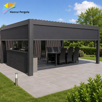 Pergola extérieure haut de gamme en aluminium très robuste 5x5m avec stores à lamelles déroulables et éclairage