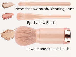 Pinceau de maquillage portable 4-en-1 anti-poussière, design télescopique en plastique pour application de poudre libre, blush, fard à paupières et rouge à lèvres - Product Image 5