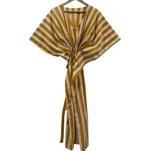 Robe en lin 100% écologique à imprimé floral, col en V, manches courtes, coupe ample, longueur genou, avec lien devant, pour un style décontracté estival - Product Image 3