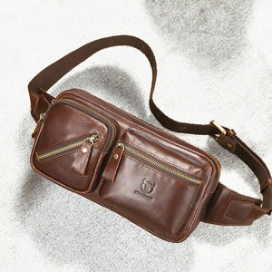 BULLCAPTAIN, riñonera deportiva de cuero genuino para hombre, riñonera cruzada a prueba de agua, monedero con logotipo para teléfono móvil para correr al aire libre - Product Image 3