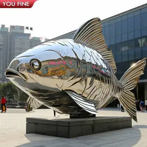 户外现代方形金属不锈钢大鱼安装雕塑